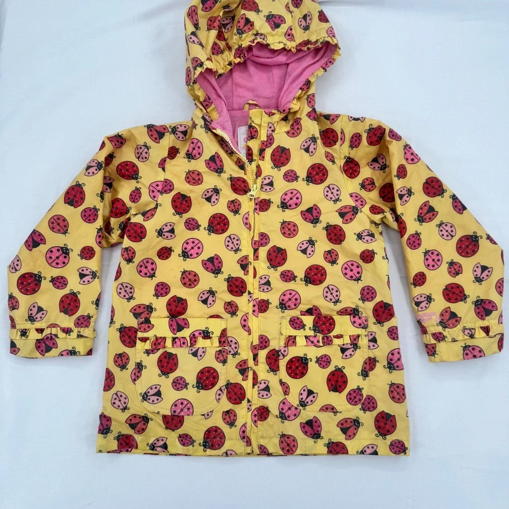 Vintage 2000s OshKosh B'gosh Girls Ladybug Print Hooded Rain Jacket Size 6 Y2K